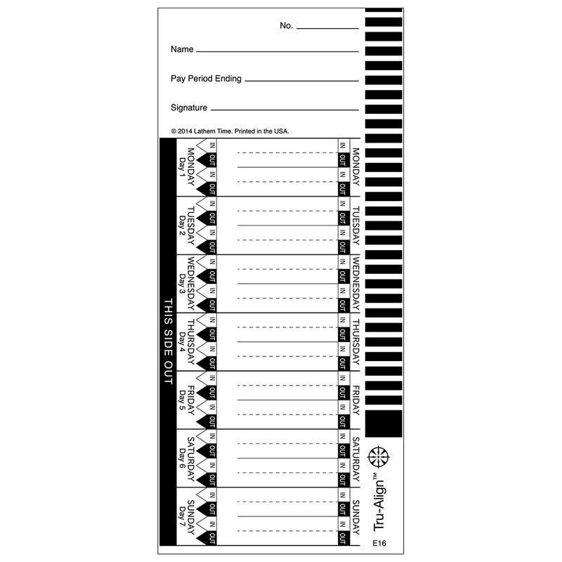 Lathem TruAlign E16 Time Cards for 1600E, Weekly, 1-Sided, 4"" x 9"", White, Box of 100, (E16-100) - Image 5